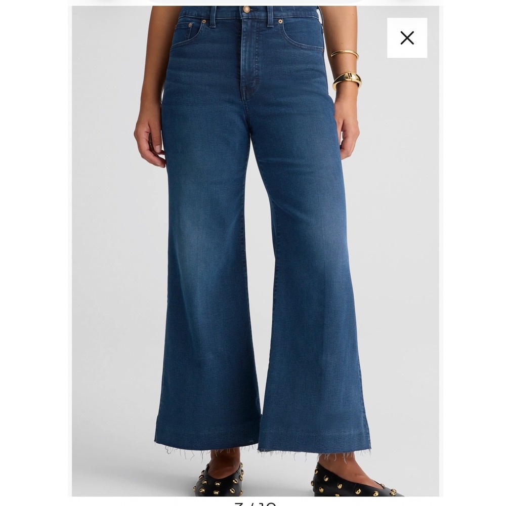 Madewell High-Rise Flared Wide-Leg Jeans Medium Wash Raw Hem Size 30